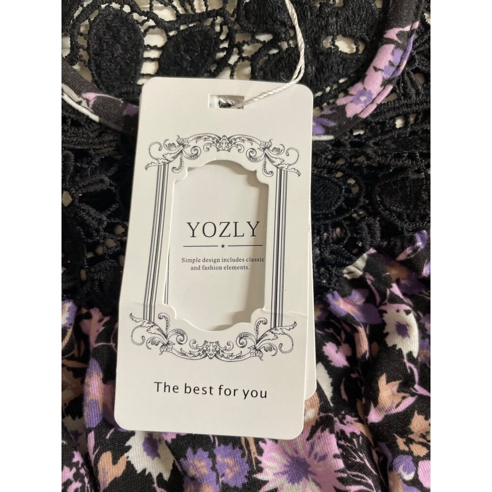 Yozly Womens Size Medium Black Purple Floral Tank Dress Pockets - Picture 9 of 11